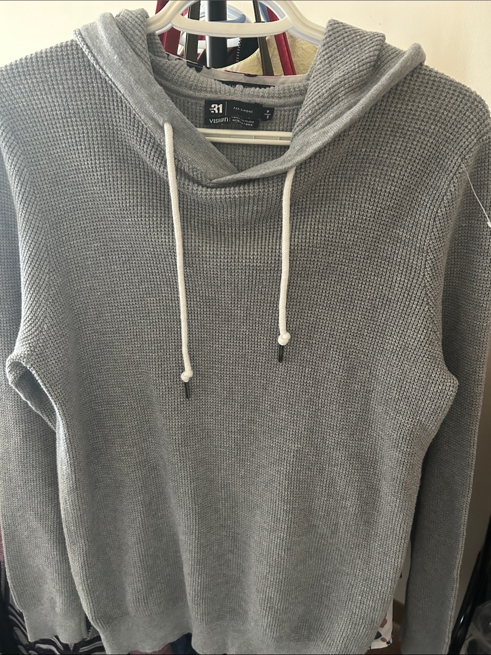 VISIM Grey Knit Crewneck Hoodie Sweater for Men